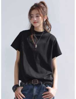 CHANT2nd Women’s Loose Fit Short Sleeve T-Shirt | Summer 2025 Crew Neck Half-Turtleneck Layering Top