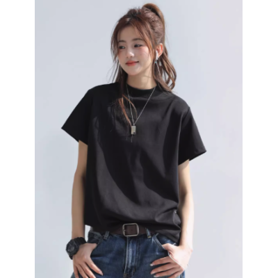 CHANT2nd Women’s Loose Fit Short Sleeve T-Shirt | Summer 2025 Crew Neck Half-Turtleneck Layering Top